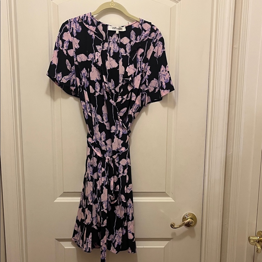Floral Black, Pink and Lavender womens dress by Diane Von Furstenberg